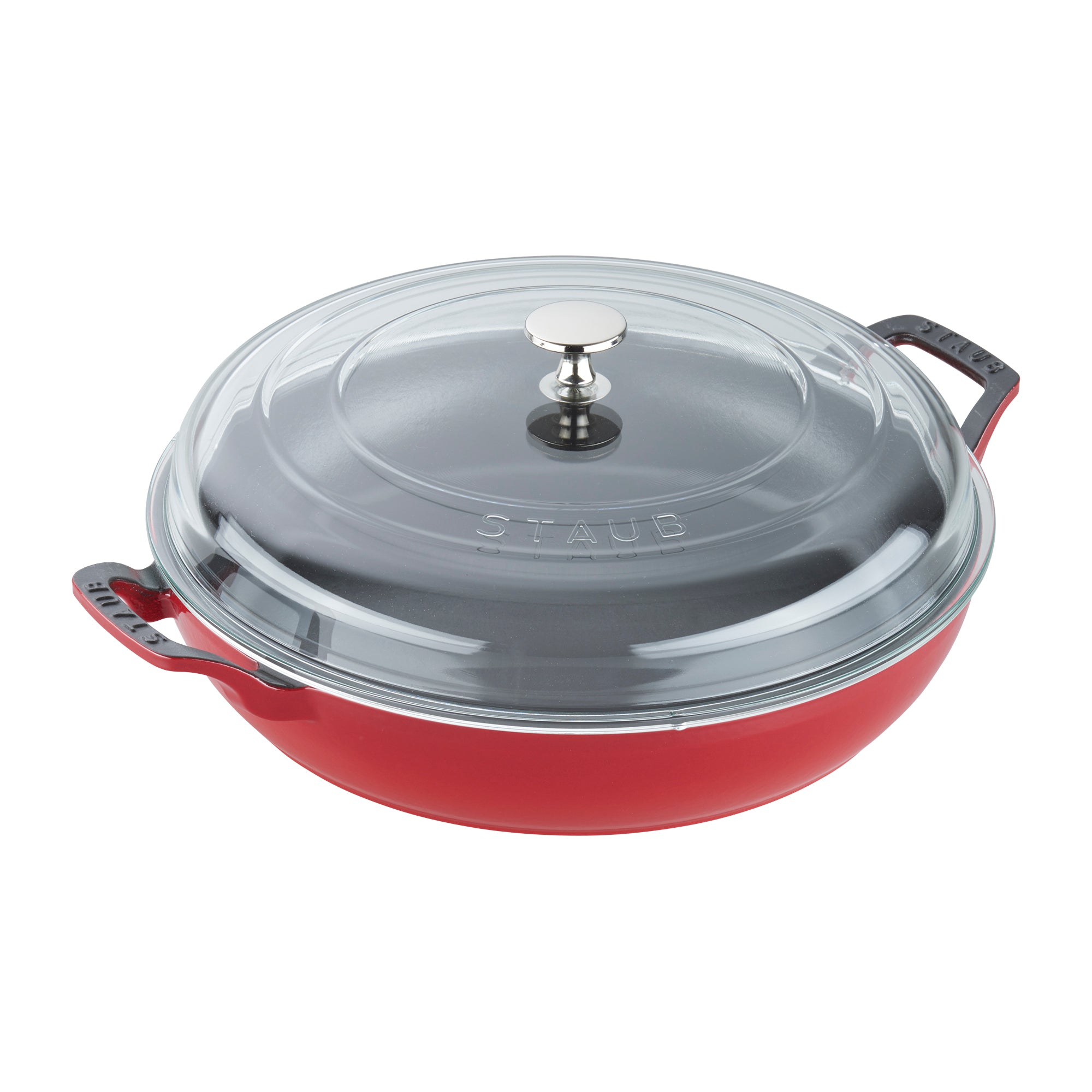 Cast Iron Braiser with Glass Lid, Dutch Oven, 3.5-quart, serves 3-4, Made in France, Cherry