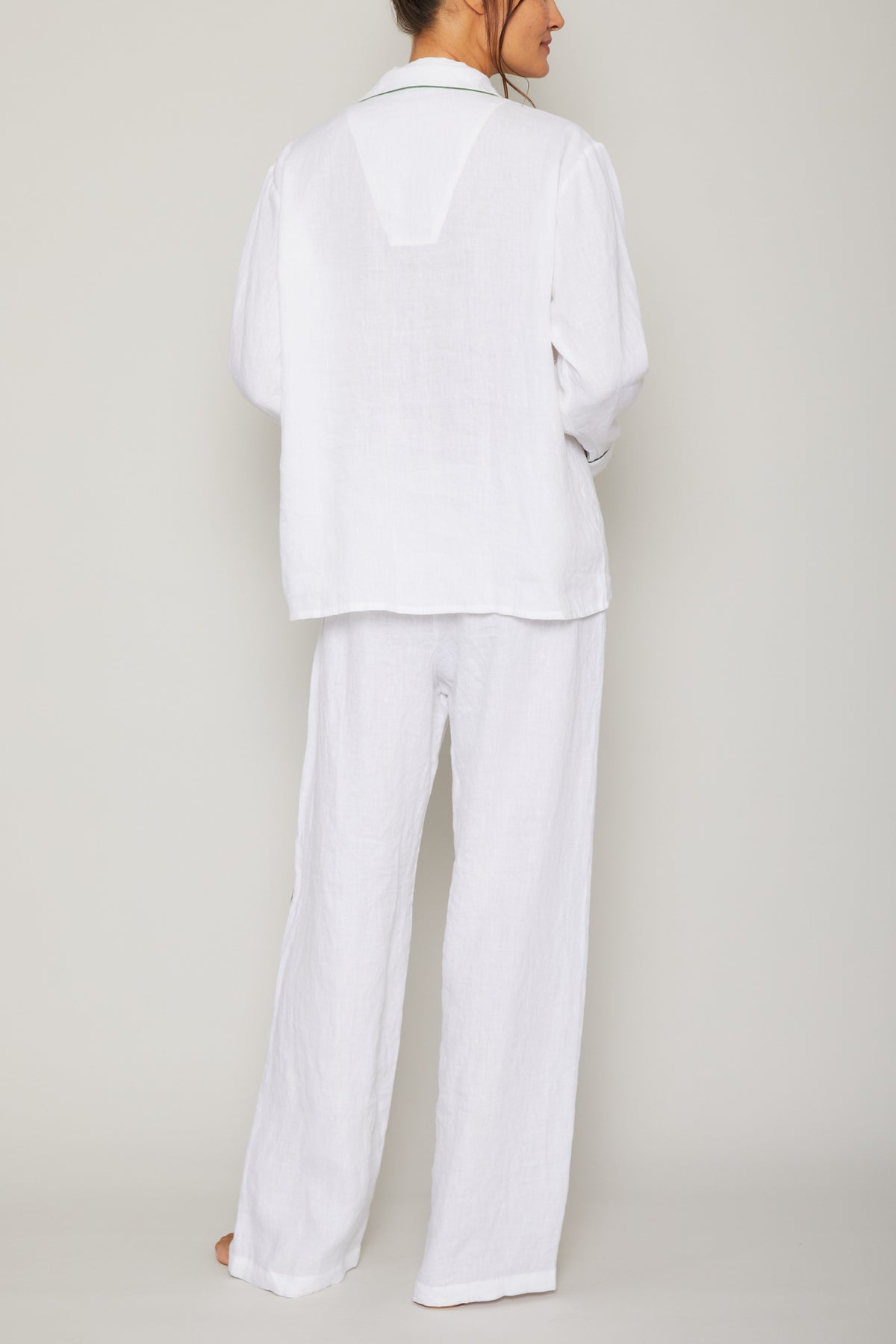 Sport Linen PJ Set Piped in Basil