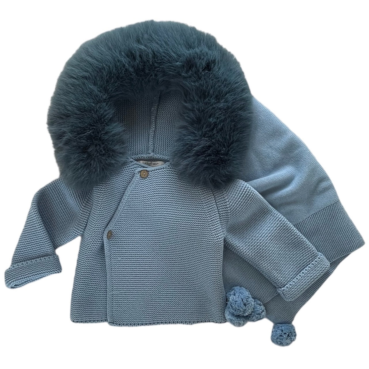 Knit Jacket with Removable Fur Hood in Blue