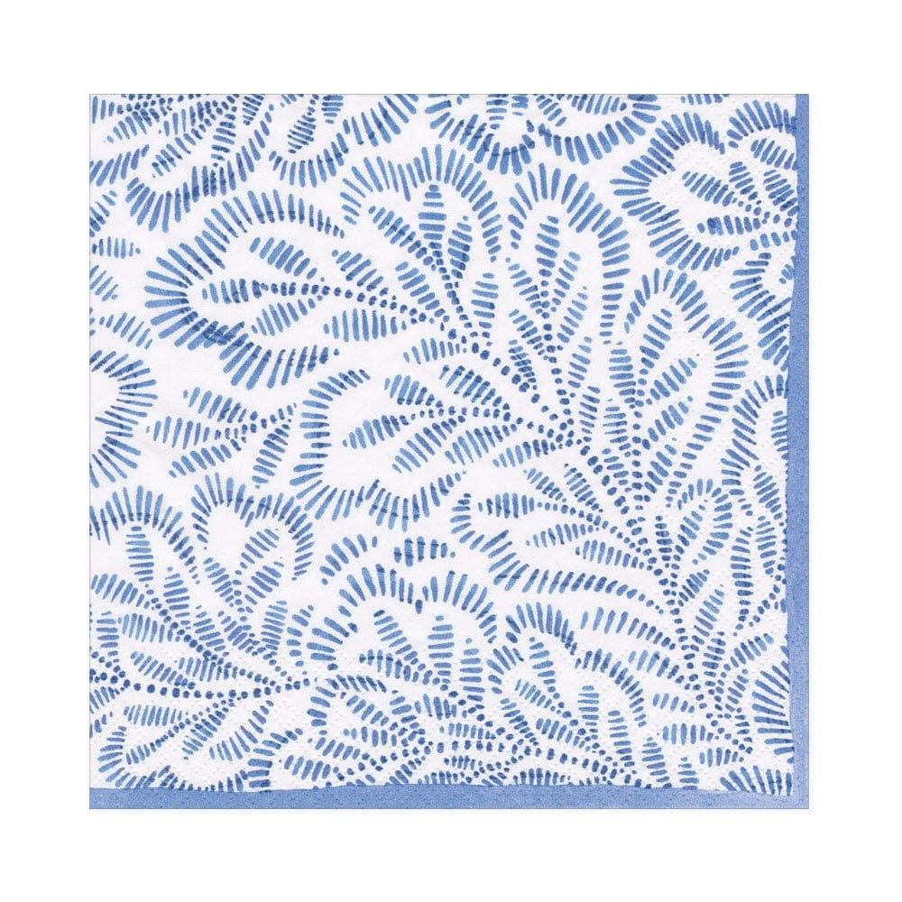 Block Print Leaves Paper Luncheon Napkins in Blue, Set of 20