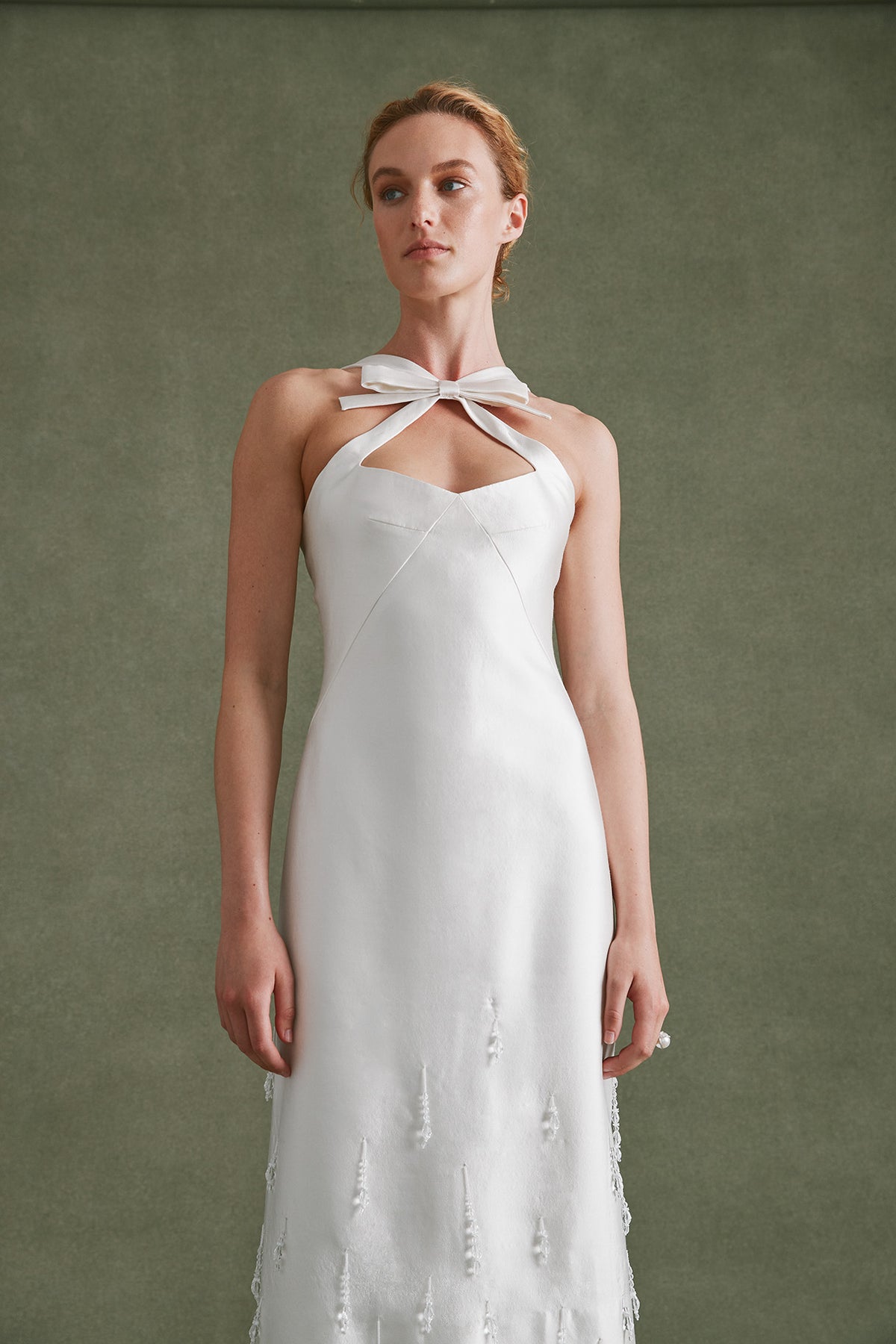 Delphine Dress in Ivory Silk Wool with Crystal Drops