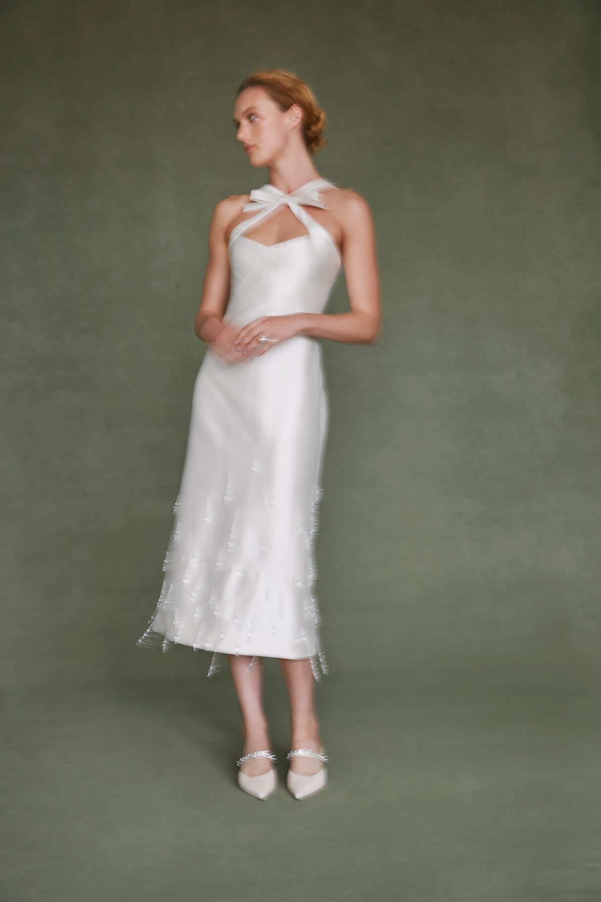 Delphine Dress in Ivory Silk Wool with Crystal Drops