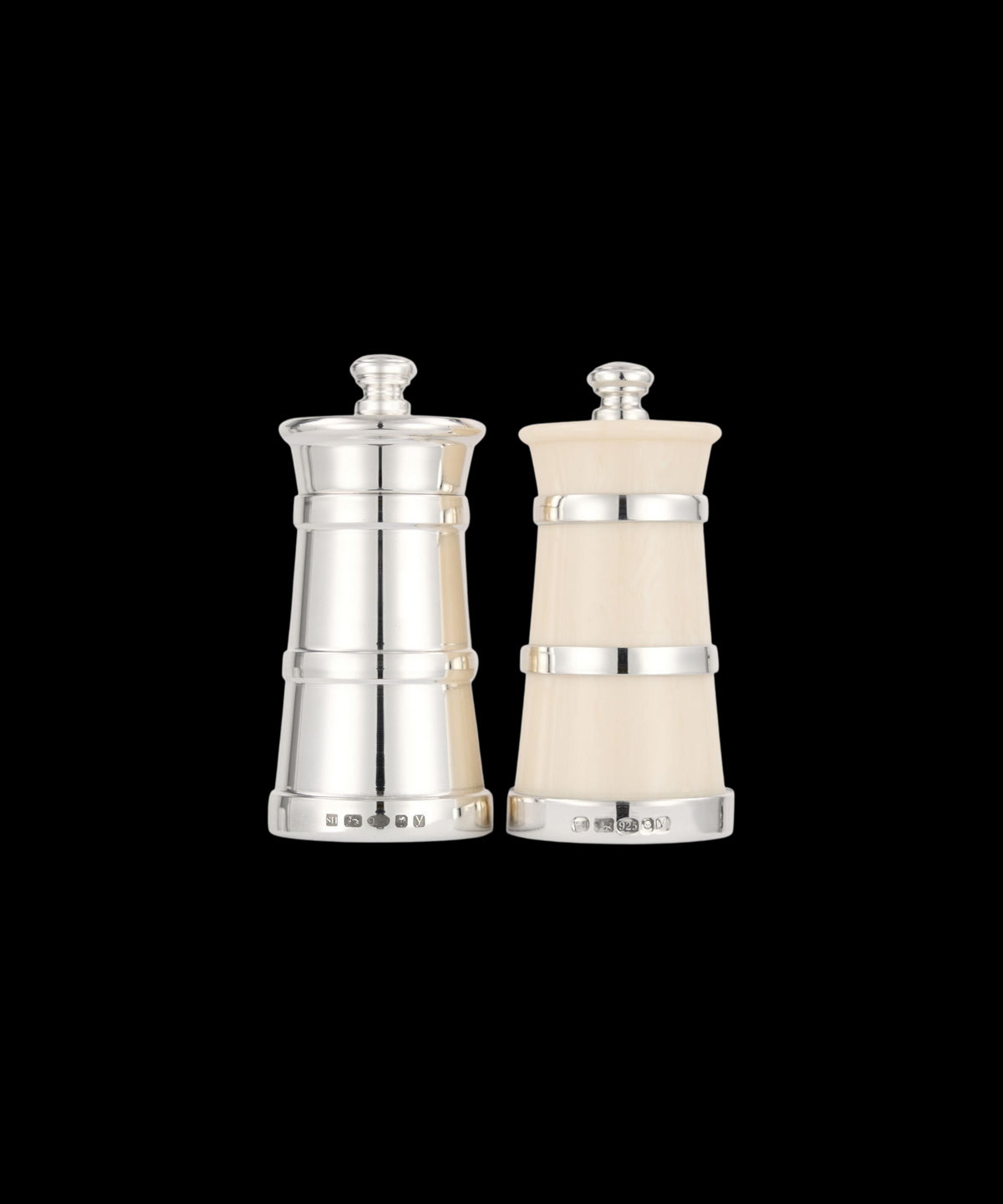 Silver Ivorine Salt & Silver Pepper Mill Set