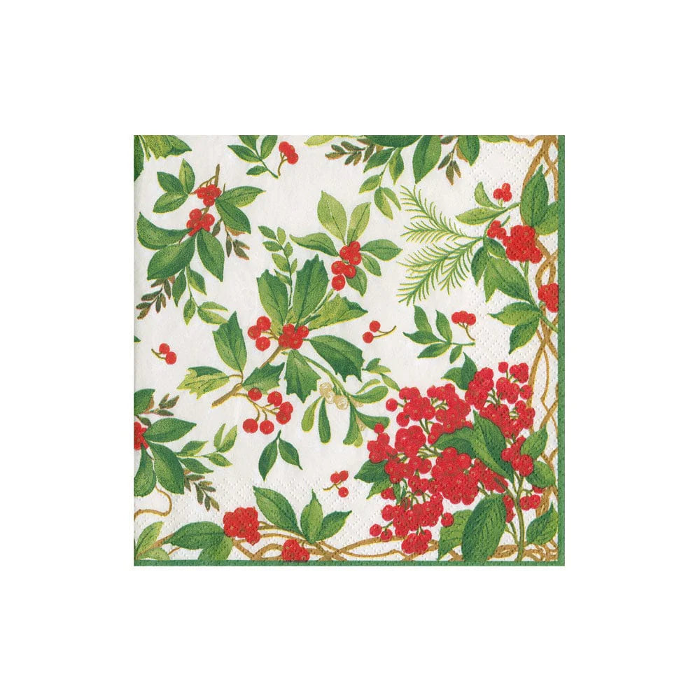 Holly Chintz White Boxed Cocktail Napkins, Set of 40