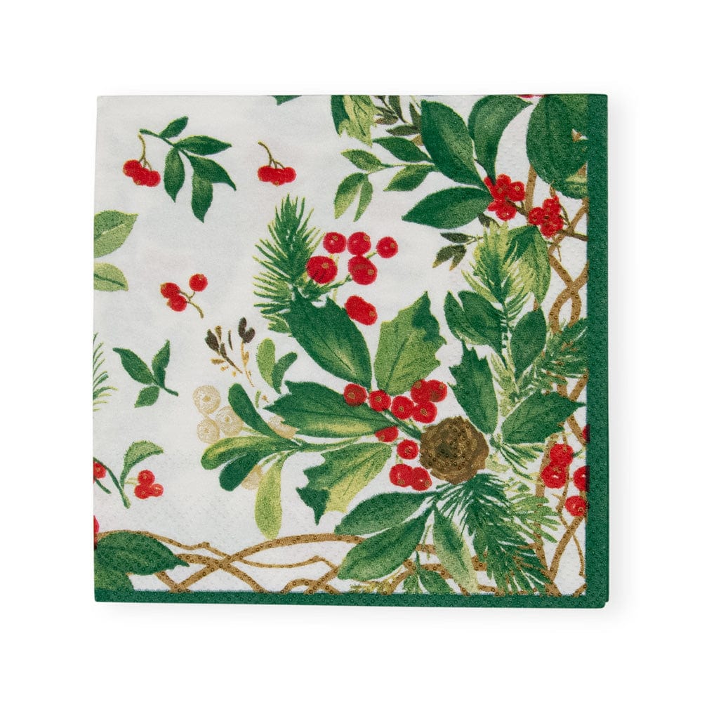 Holly Chintz White Cocktail Napkins, Set of 20