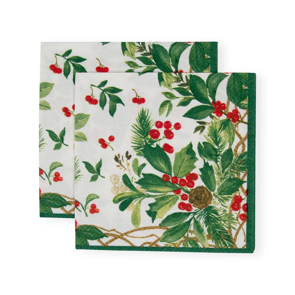 Holly Chintz White Cocktail Napkins, Set of 20