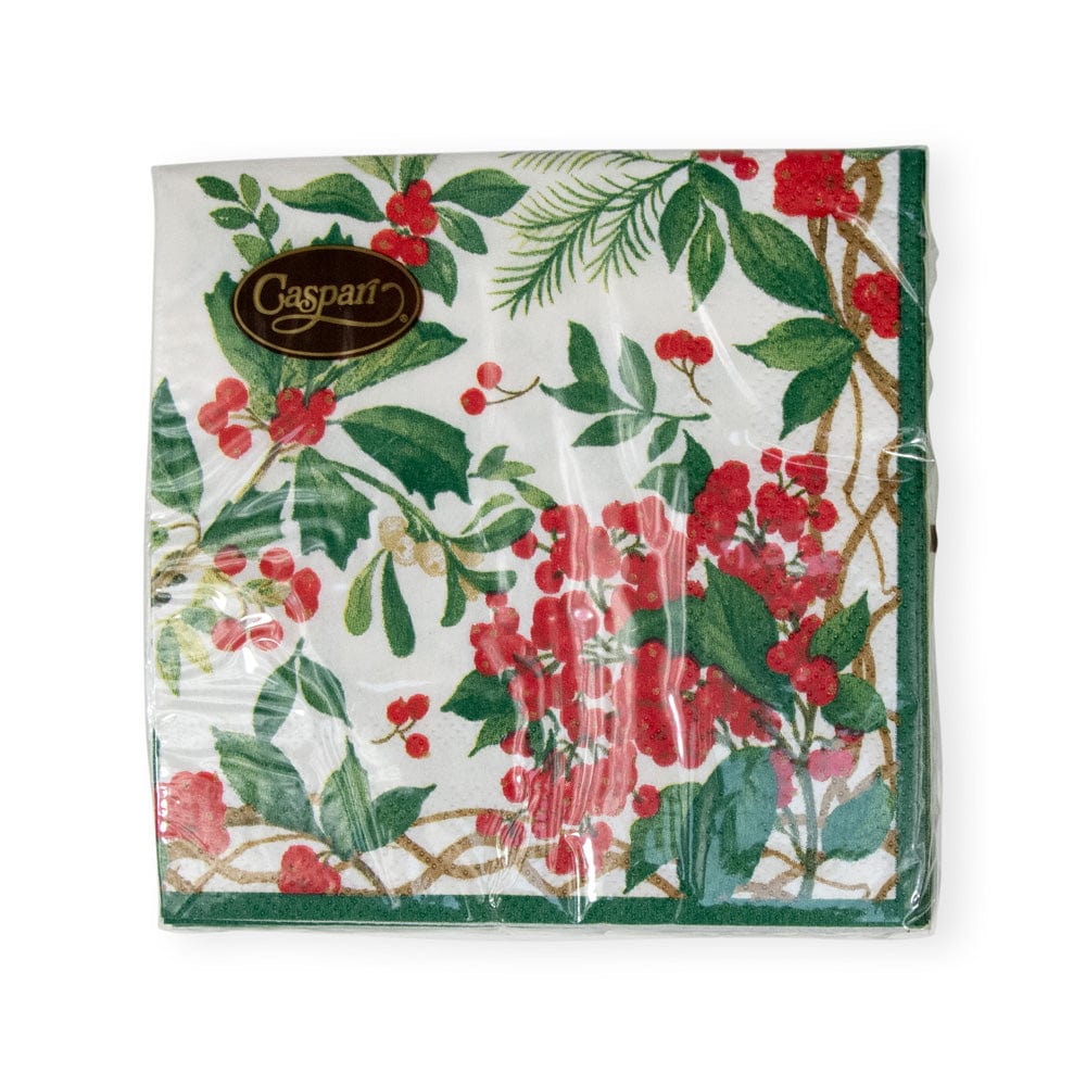 Holly Chintz White Cocktail Napkins, Set of 20