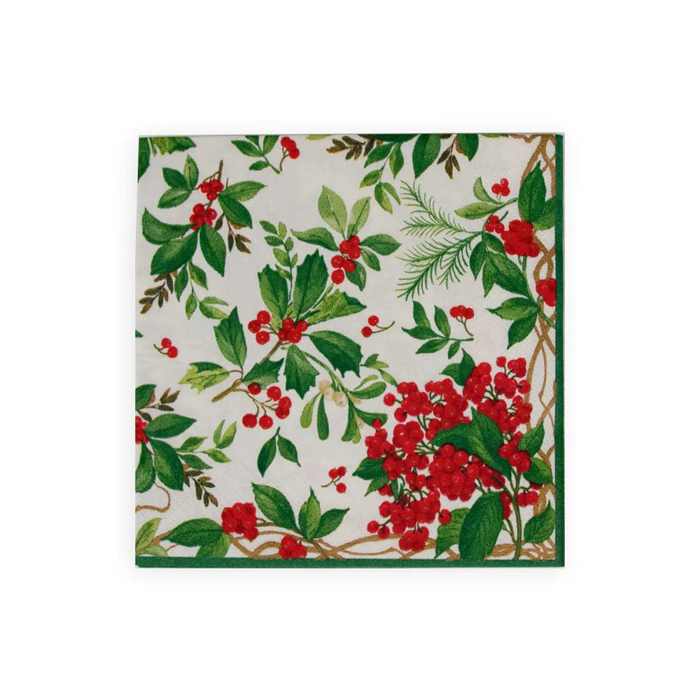 Holly Chintz White Luncheon Napkins, Set of 20