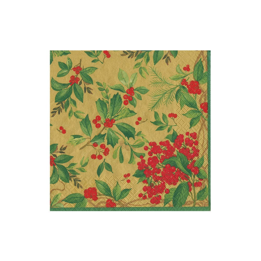 Holly Chintz Gold Boxed Cocktail Napkins, Set of 40