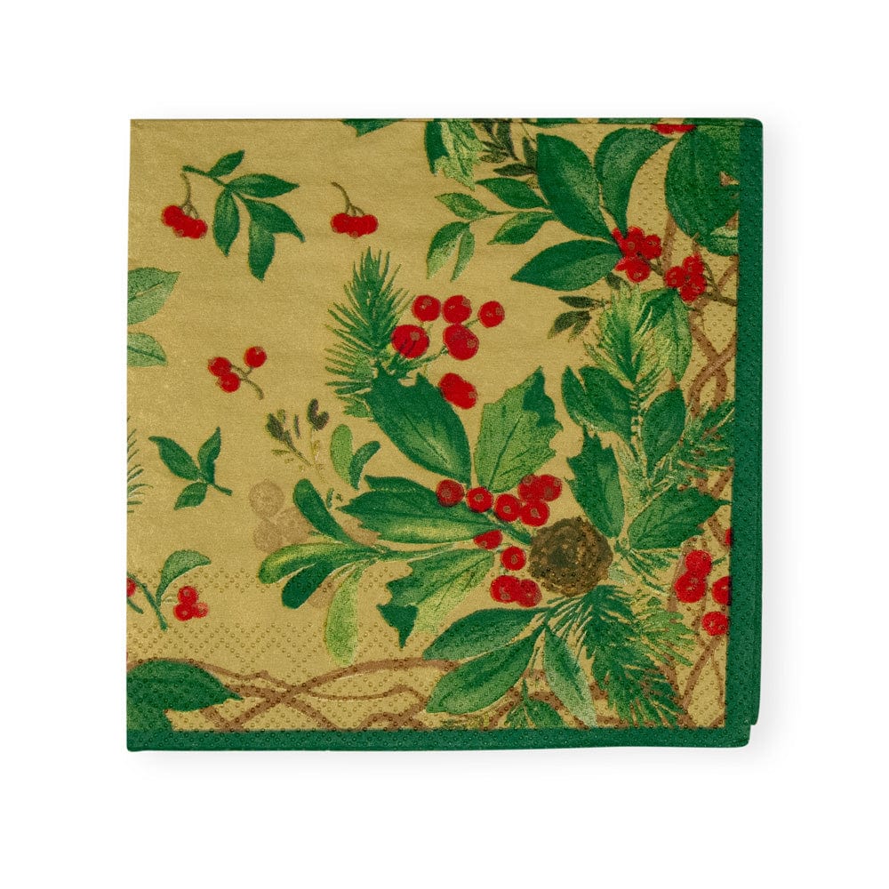 Holly Chintz Gold Cocktail Napkins, Set of 20