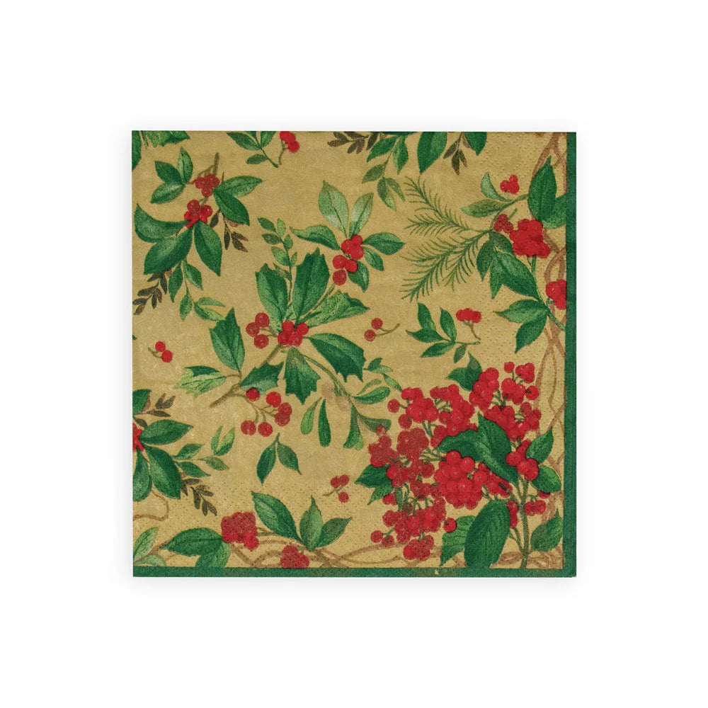 Holly Chintz Gold Luncheon Napkins, Set of 20