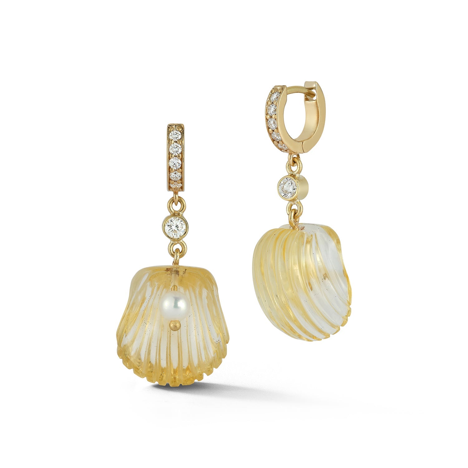 Dream Shell Huggies in Citrine