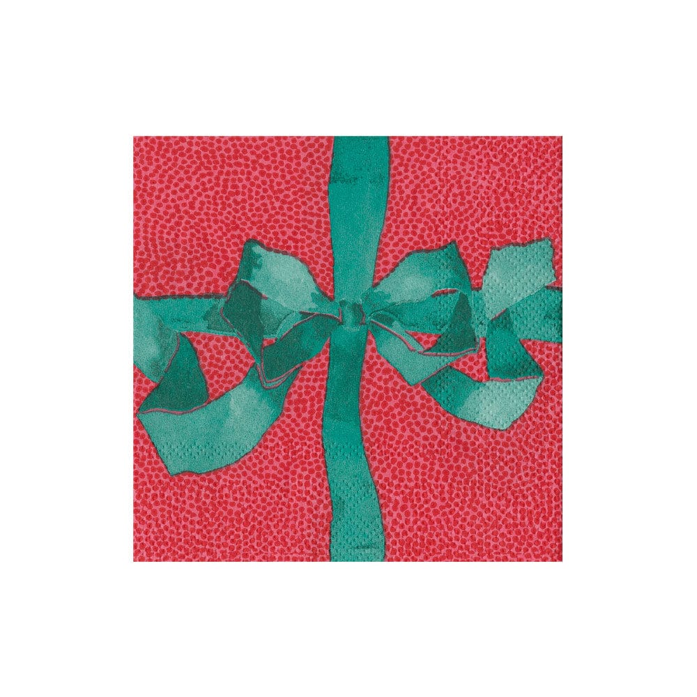 Happy Menocal x Capsari Tied With A Bow Red & Spruce Boxed Cocktail Napkins, Set of 40