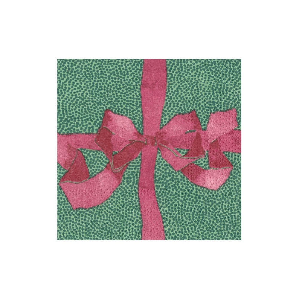 Happy Menocal x Capsari Tied With A Bow Green & Plum Boxed Cocktail Napkins, Set of 40