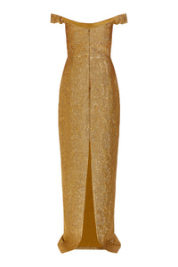 Yolanda Gold Brocade Column Gown