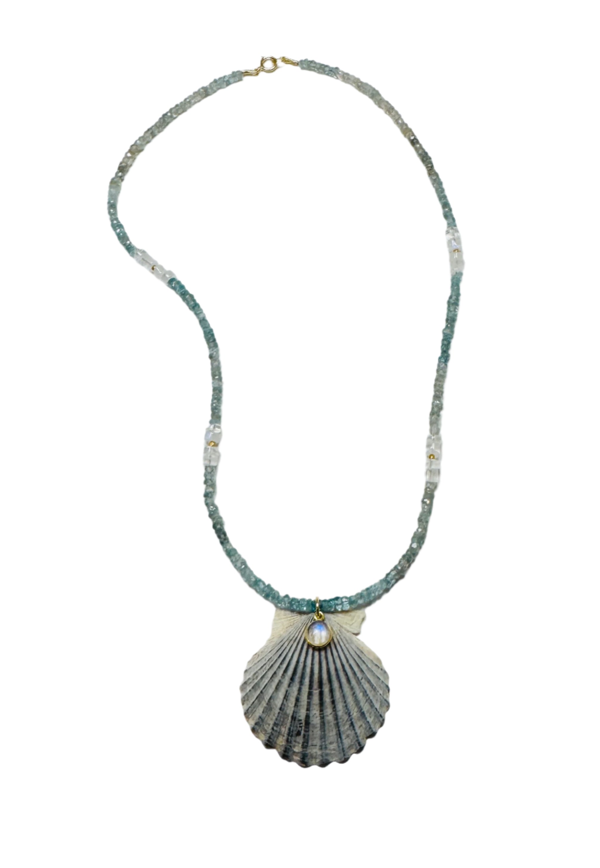OTM Exclusive: Aquamarine And Moonstone Necklace With Shell Pendant