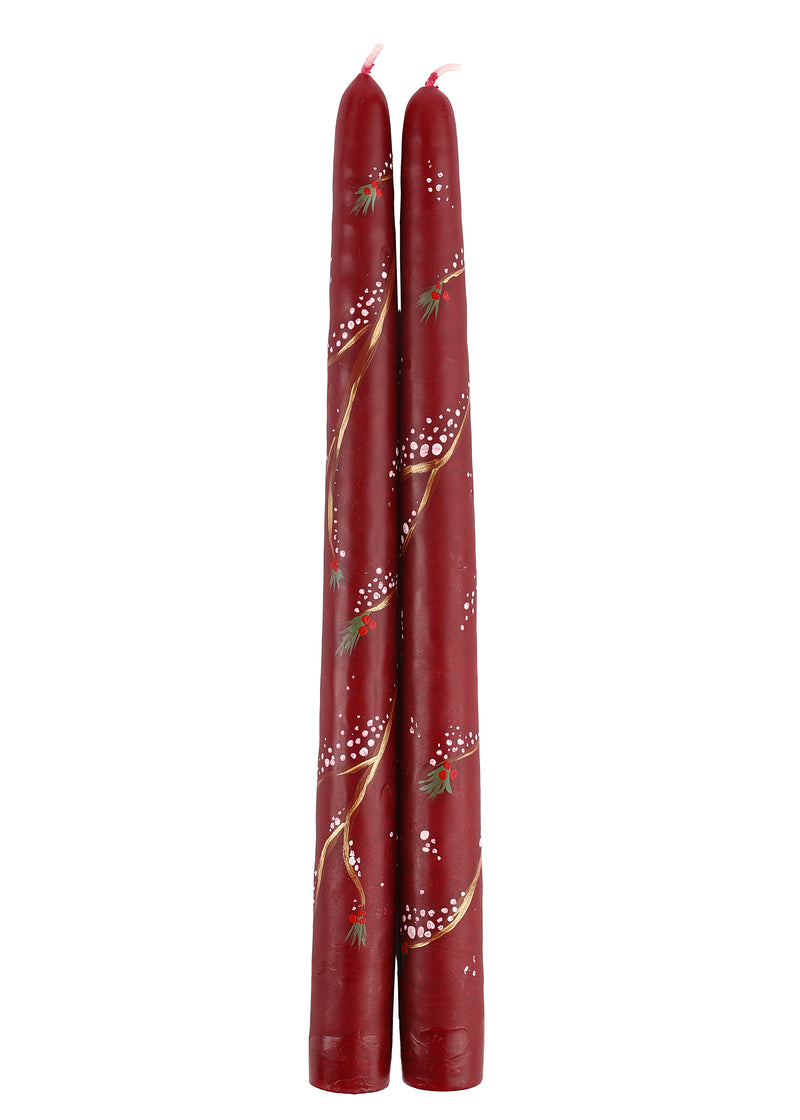 Festive Snowy Branches Taper Candles, Set of 2