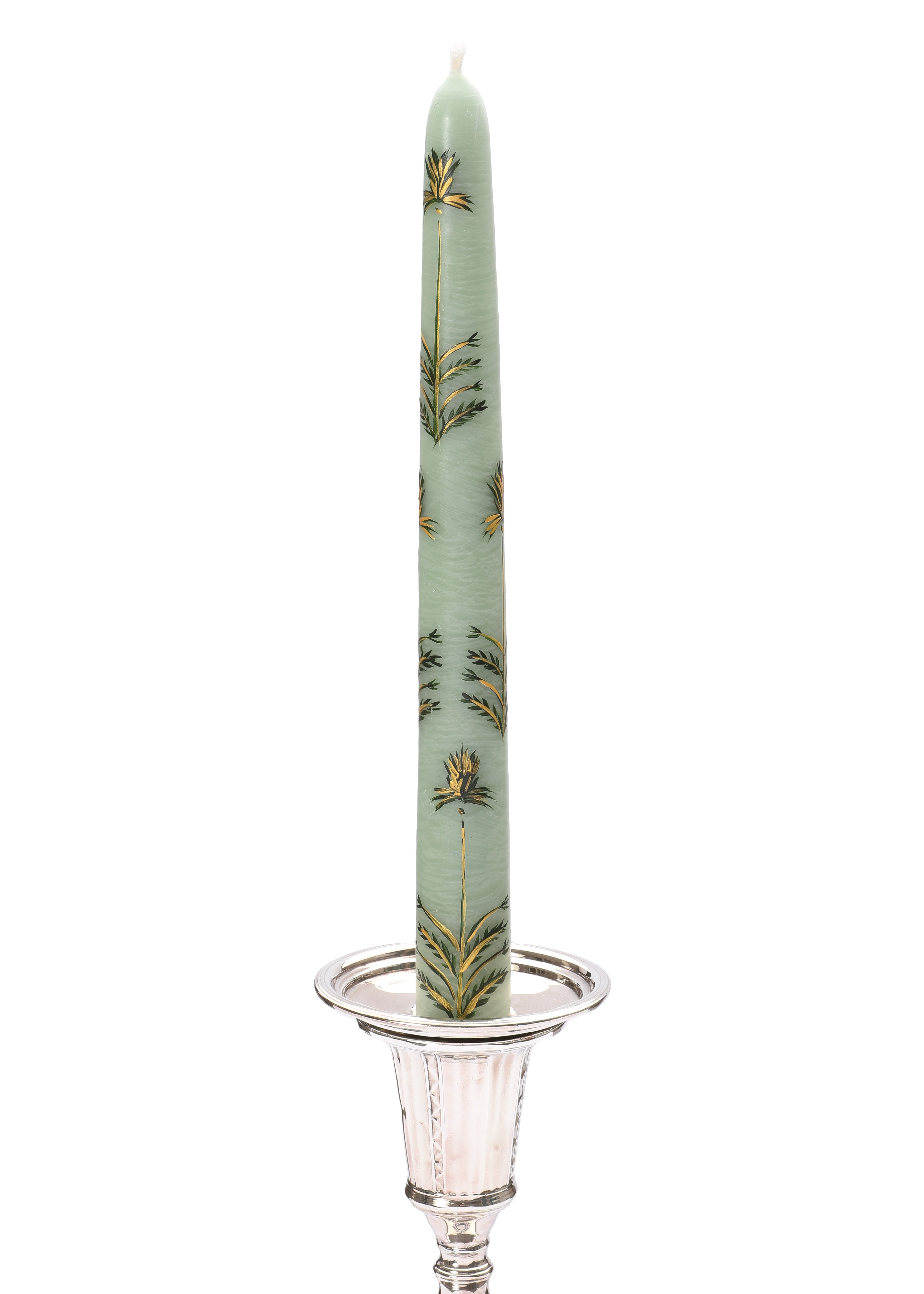 Sage Chrysanthemum Hand-Painted Taper Candles Set of Two