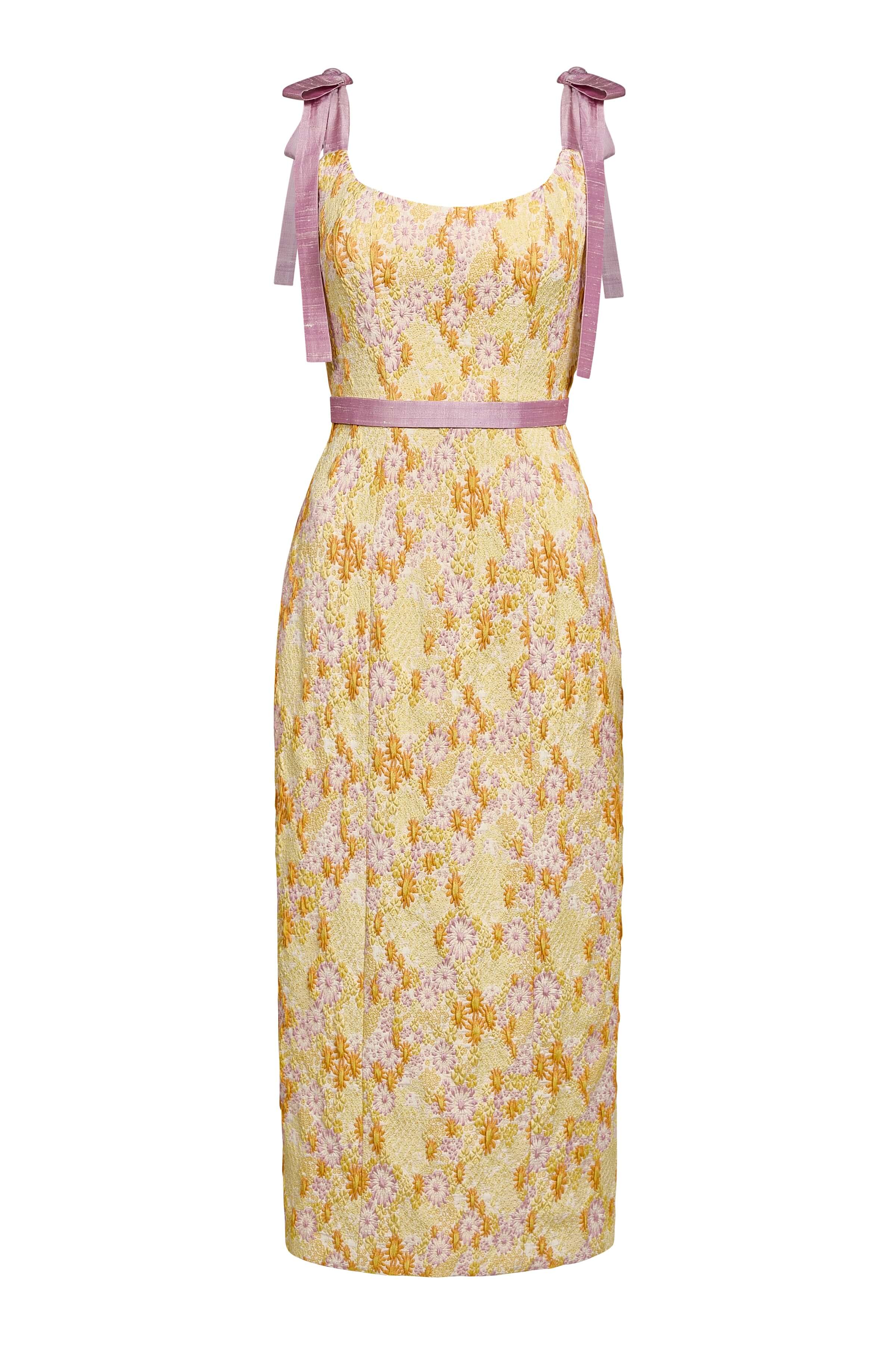 Acacia Belted Daisy Brocade Corset Dress