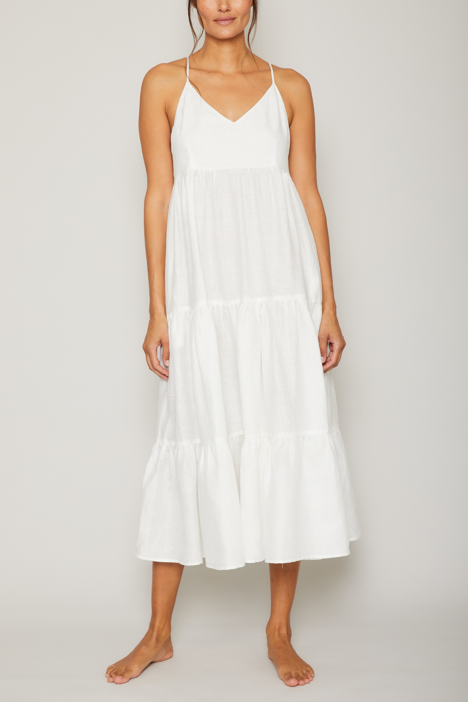 Claudia Spaghetti Strap Linen Ruffle Dress