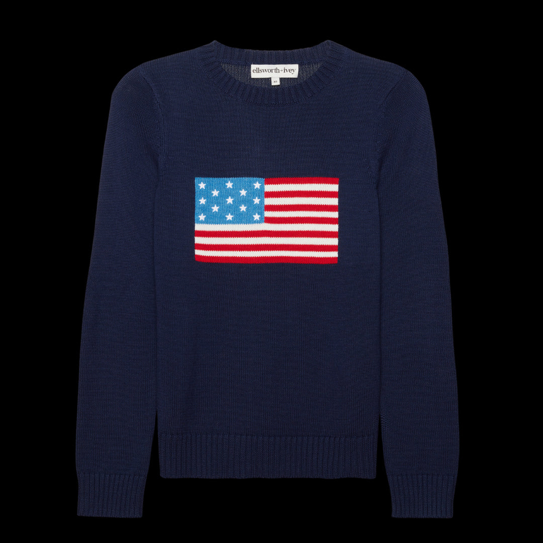 American Flag Crewneck Sweater in Navy