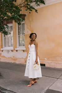 White Ruched Bustier Belted Midi Dress