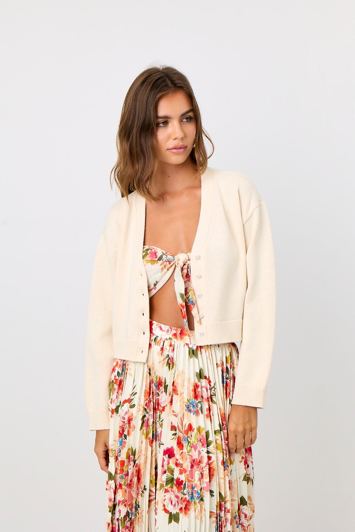 Cotton Cashmere Knit Summer Cardigan in Ivory