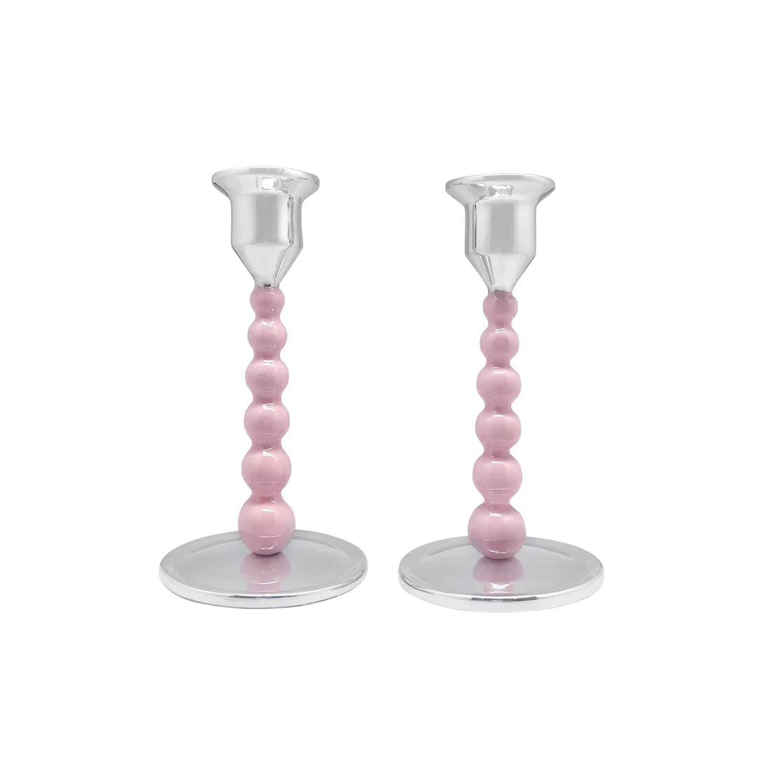 Pink Pearled Candlestick Set