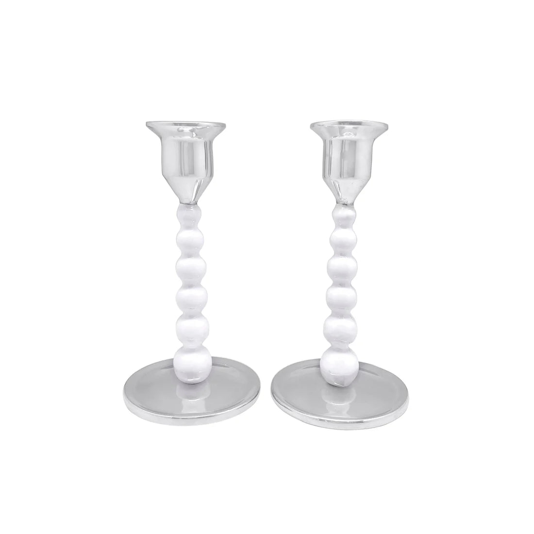 White Pearled Candlestick Set