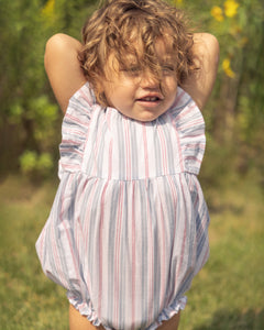 Baby’s Twill Ruffled Romper in Vintage French Stripes