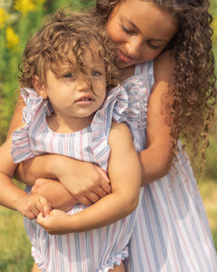 Baby’s Twill Ruffled Romper in Vintage French Stripes