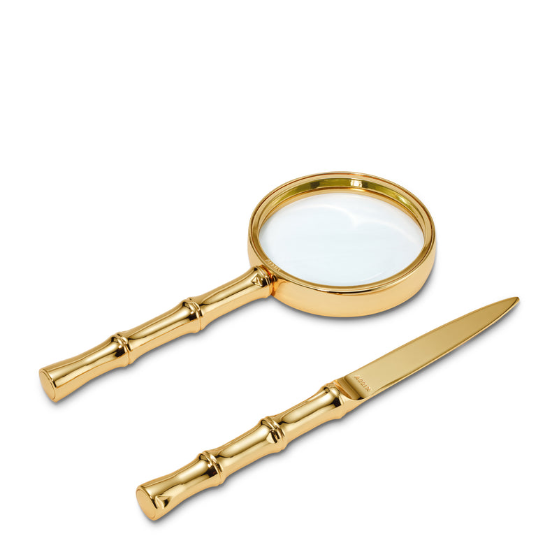 Ava Bamboo Magnifying Glass & Letter Opener in Brass