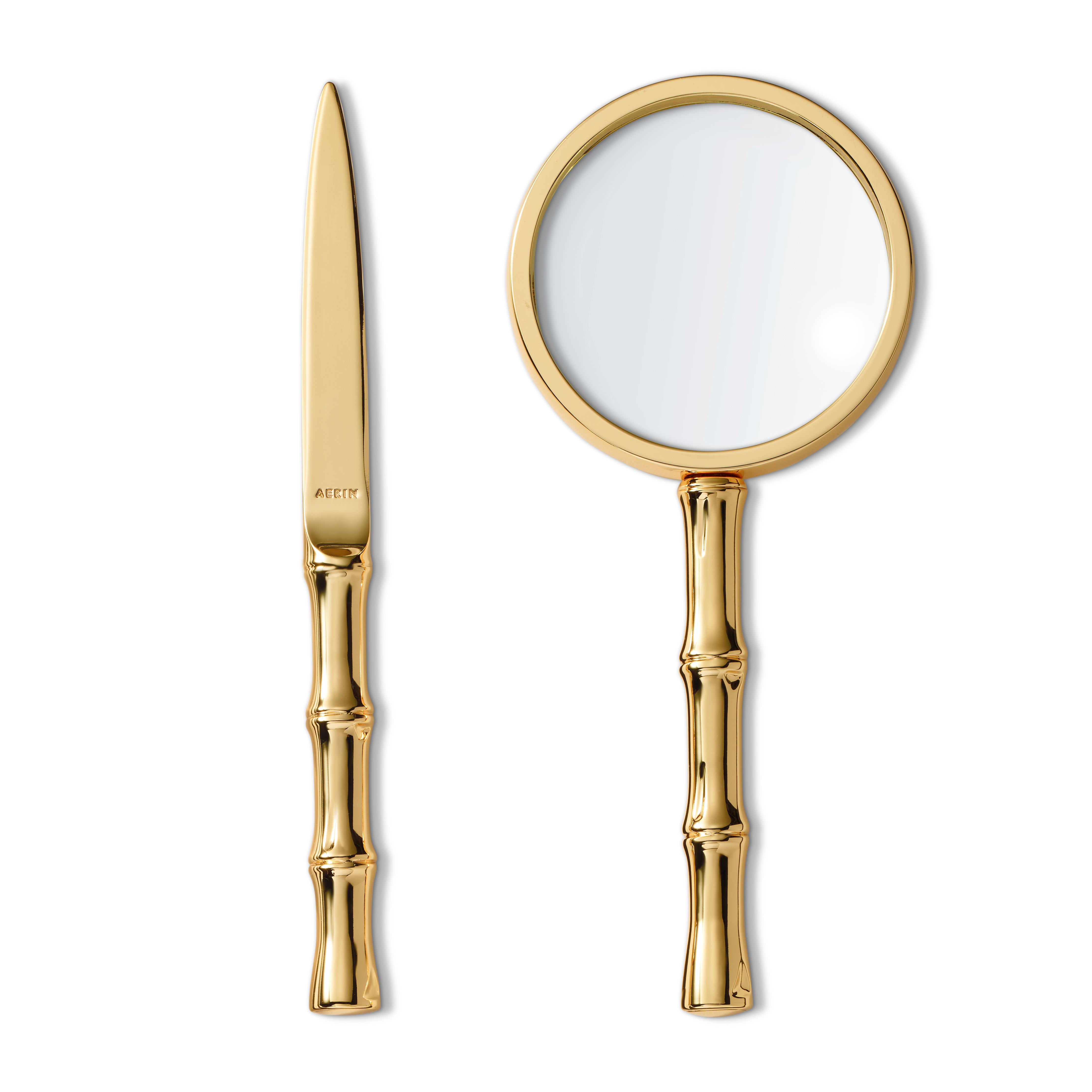 Ava Bamboo Magnifying Glass & Letter Opener in Brass