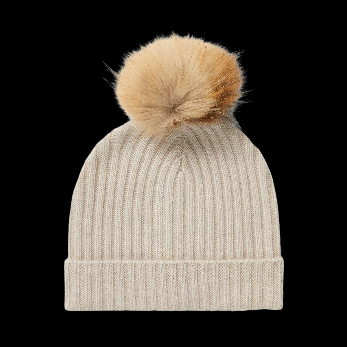 Basic Beige Striped Cashmere Pom Beanie