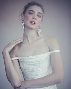 Cosette Dress in Ivory Silk Wool with Beaded Fringe