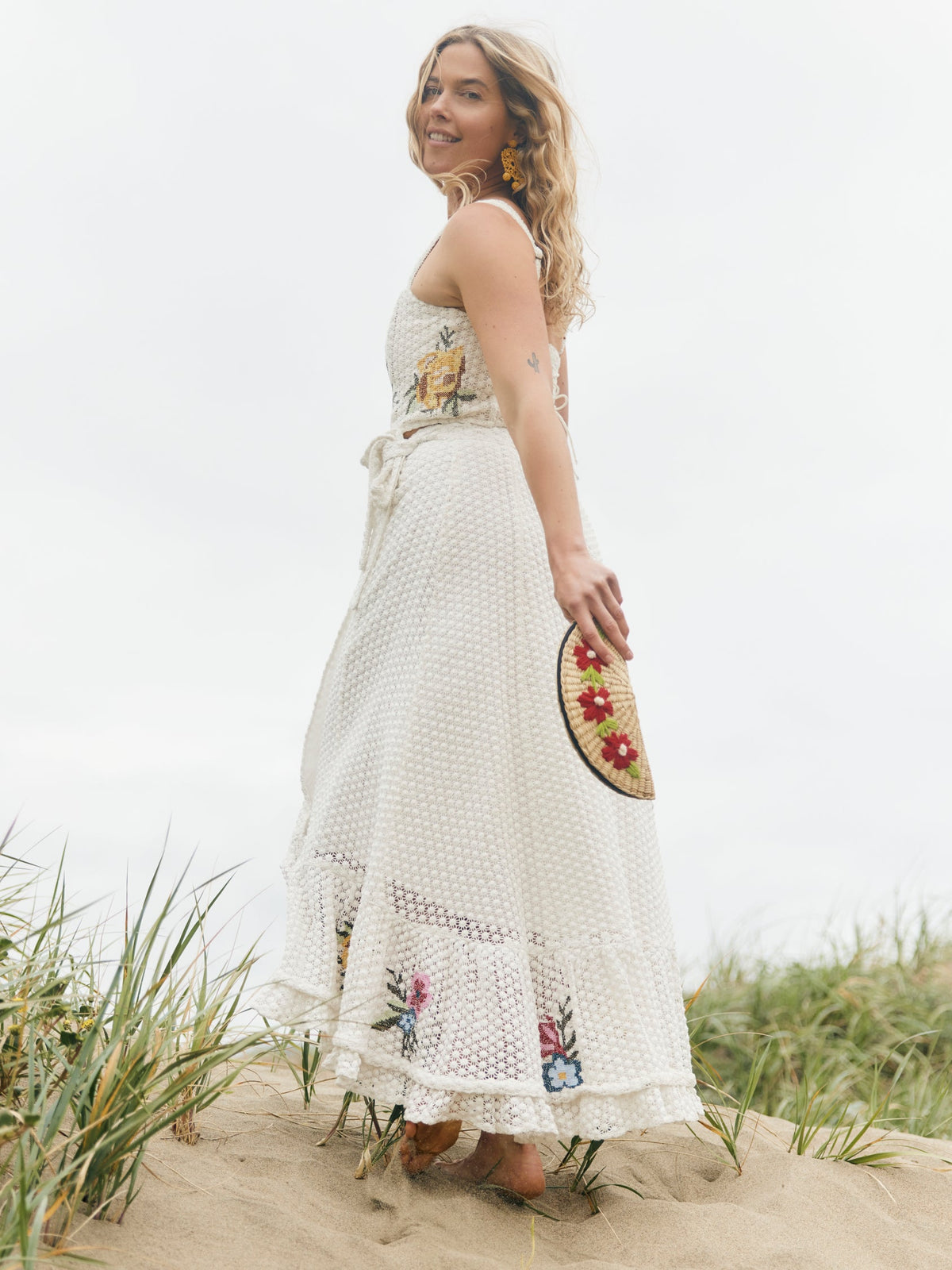 Camila Top in Cream Crochet/Multicolor Floral Embroidery