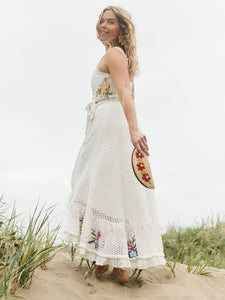 Camila Top in Cream Crochet/Multicolor Floral Embroidery