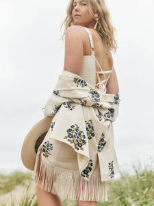 Avery Mini Dress in Oatmeal Bluesy Beaded Floral