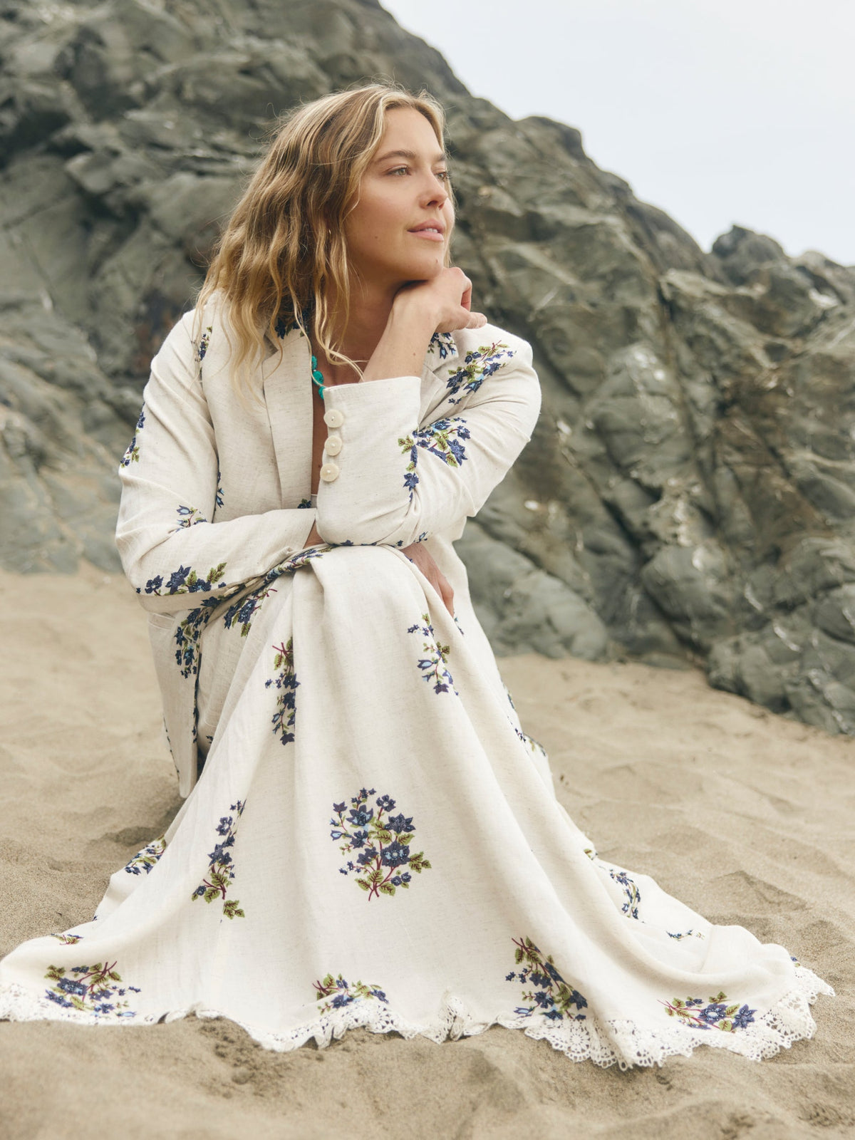 Amber Blazer in Oatmeal Bluesy Beaded Floral