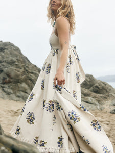 Gavin Midi Dress in Oatmeal Bluesy Beaded Floral