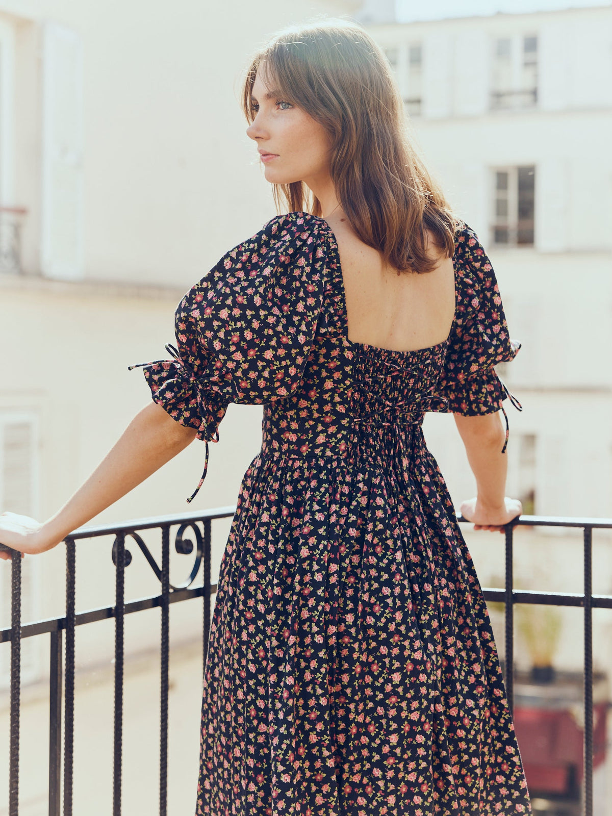 Grace Midi Dress in Black Rose Floral