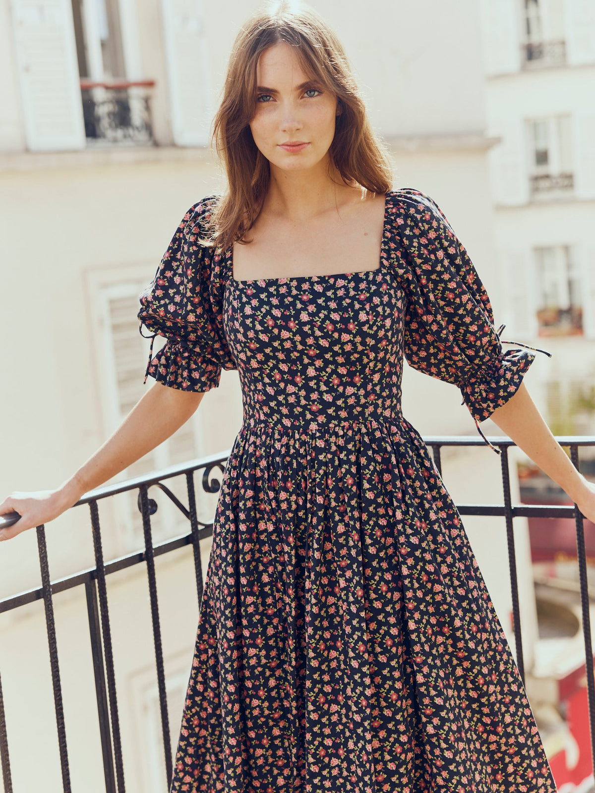 Grace Midi Dress in Black Rose Floral