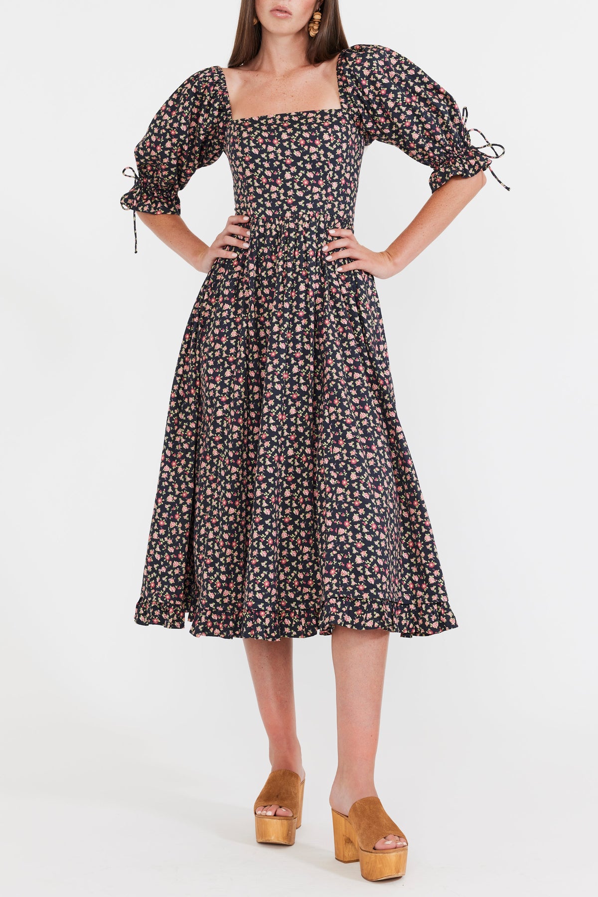 Grace Midi Dress in Black Rose Floral