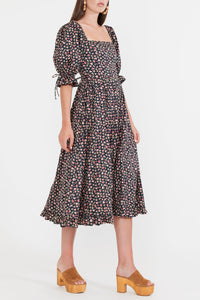 Grace Midi Dress in Black Rose Floral