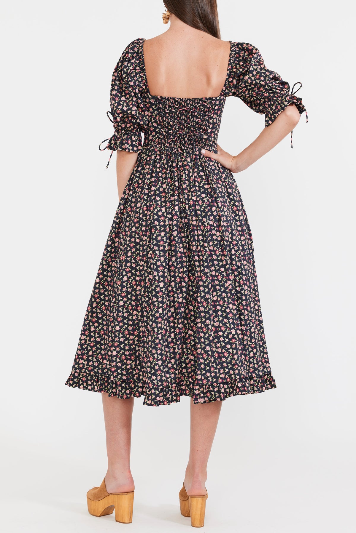 Grace Midi Dress in Black Rose Floral