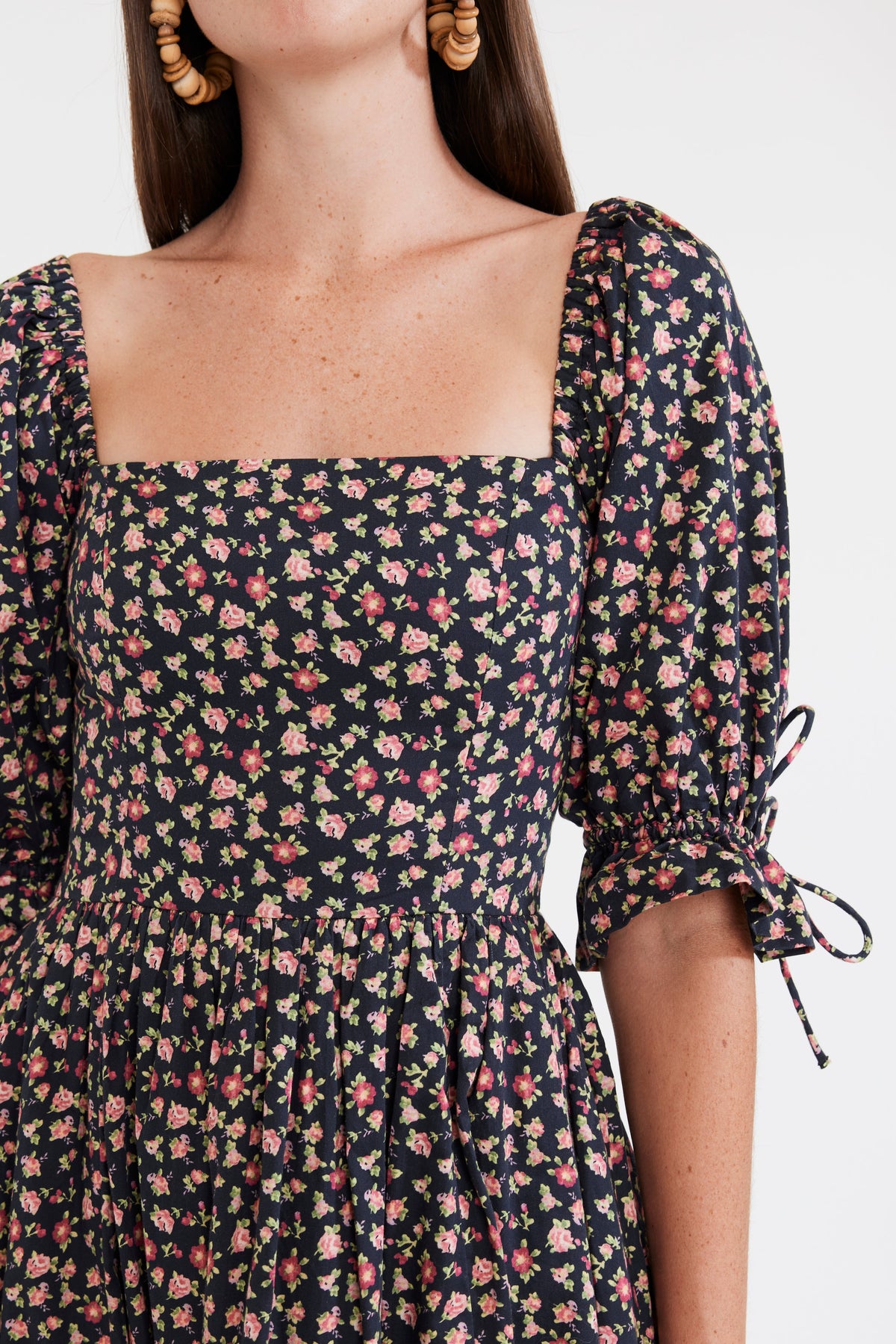 Grace Midi Dress in Black Rose Floral