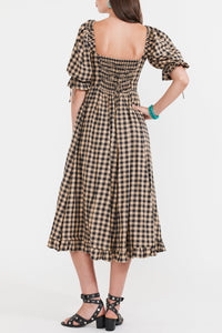 Grace Midi Dress in Black Tan Check