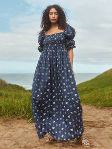 Audra Dress in Dark Galaxy Blue/Alabaster Ditsy Floral