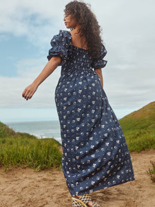 Audra Dress in Dark Galaxy Blue/Alabaster Ditsy Floral