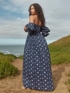 Audra Dress in Dark Galaxy Blue/Alabaster Ditsy Floral